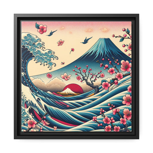Majestic Fuji and Kanagawa Waves Matte Canvas, Black Frame - Print Me Happiness