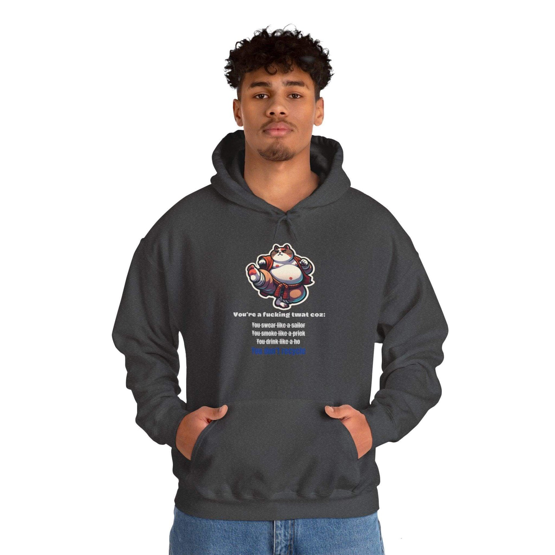 Eco Warrior Cat Hooded Sweatshirt - Embrace Recycling Unisex Heavy Blend™ - Print Me Happiness