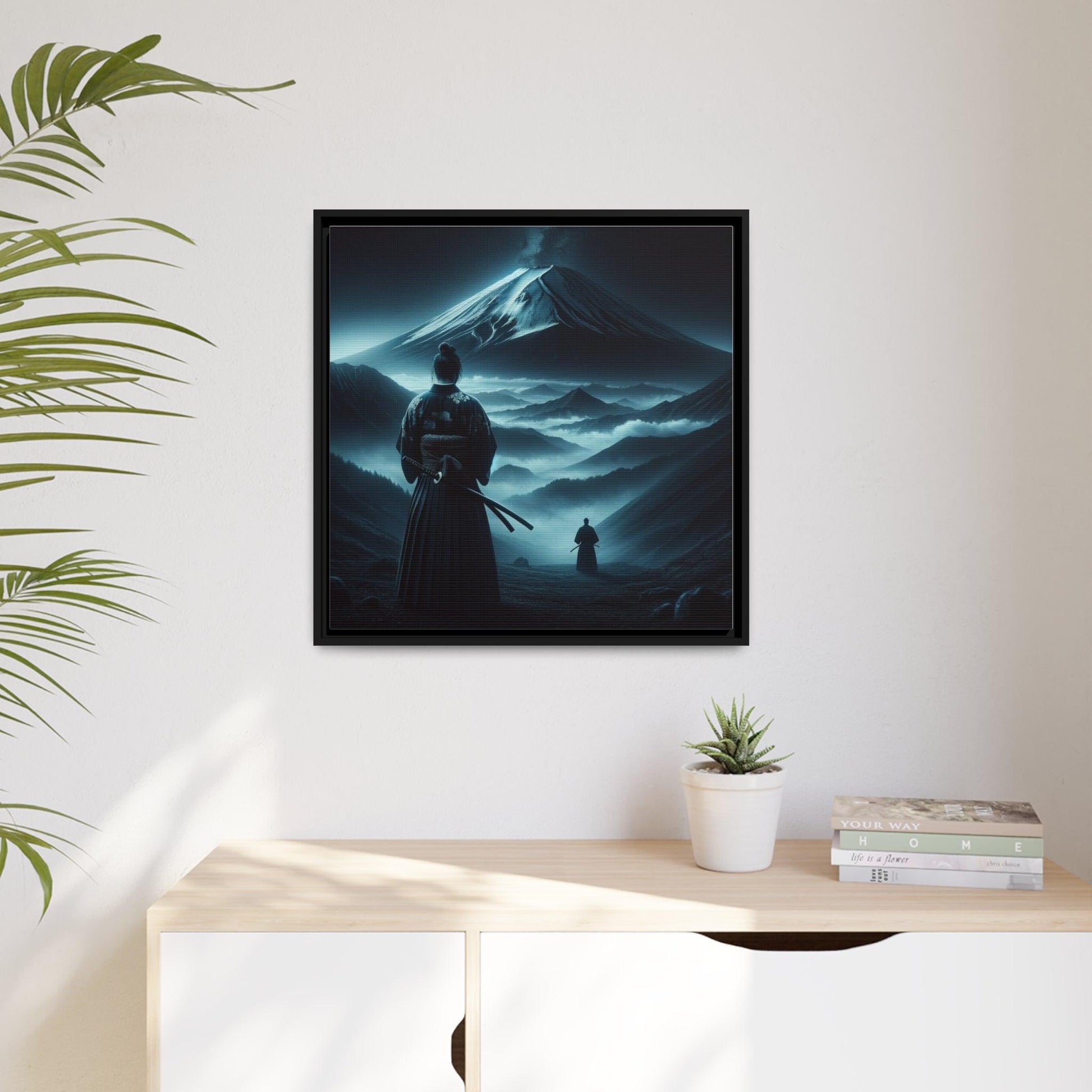 Samurai's Silhouette Against Mount Fuji Canvas Print- Matte Canvas, Black Frame - Print Me Happiness