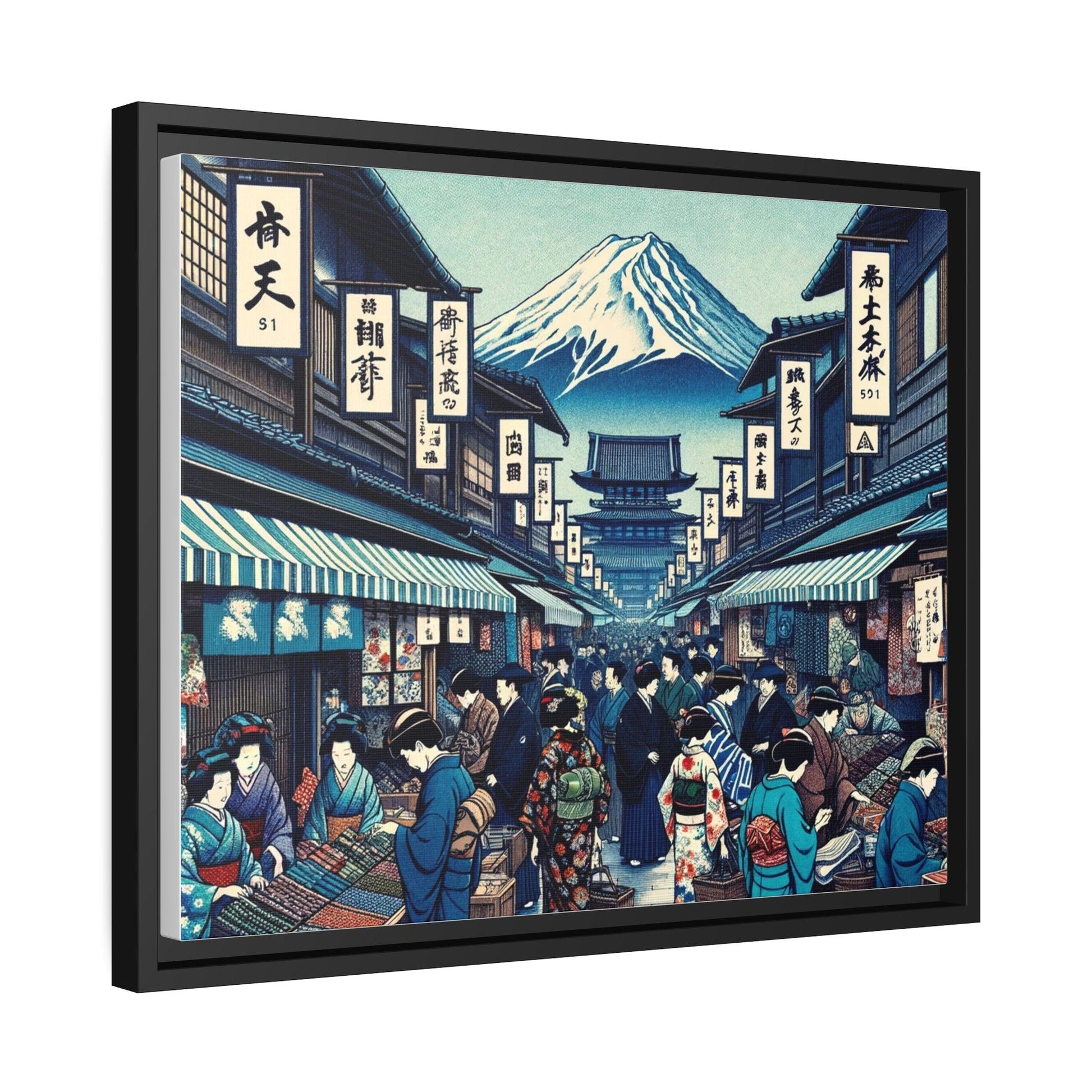 Vintage Edo Marketplace Canvas Art- Matte Canvas, Black Frame - Print Me Happiness