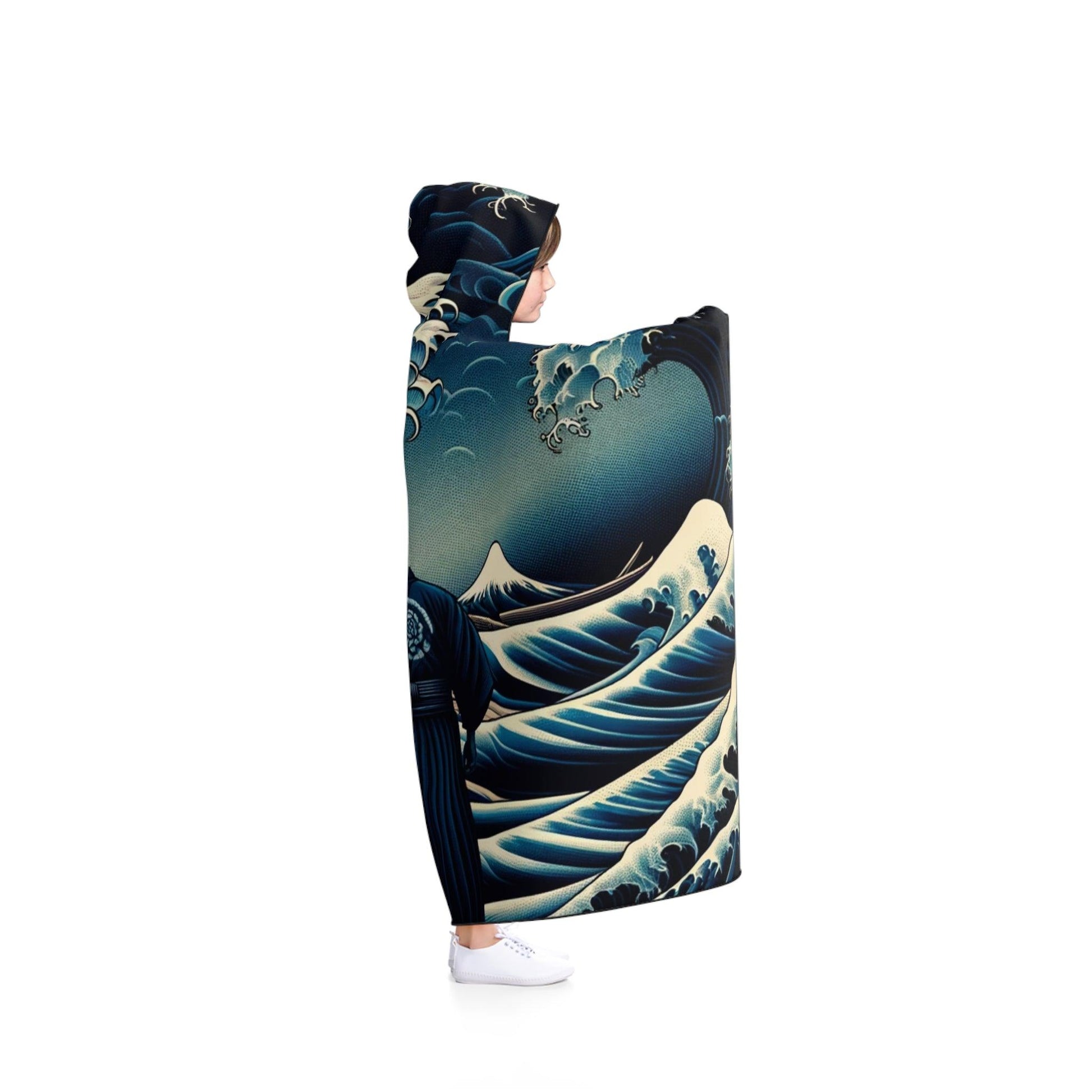 Mystic Samurai at Kanagawa Waves Hooded Blanket - Print Me Happiness