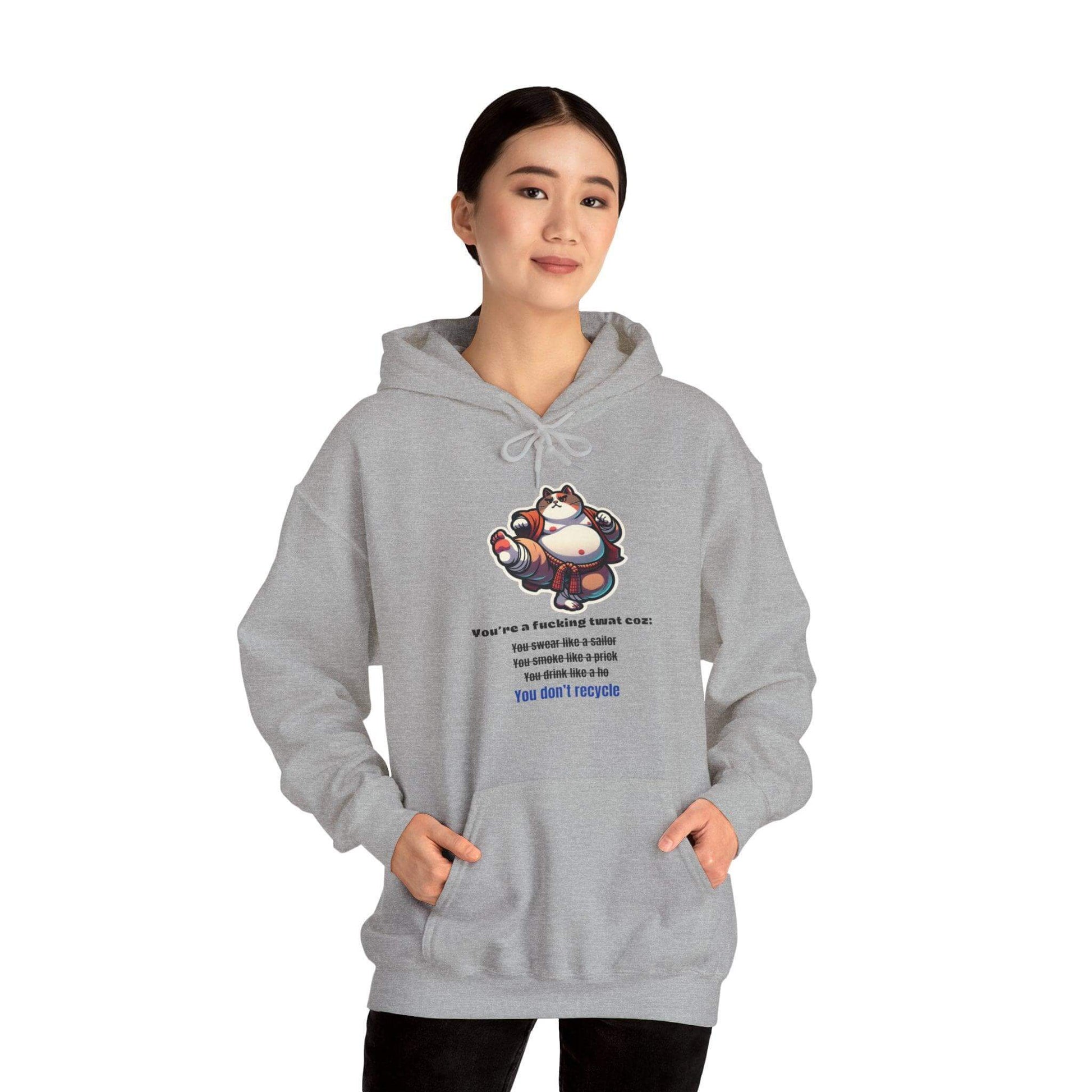 Eco Warrior Cat Hooded Sweatshirt - Embrace Recycling Unisex Heavy Blend™ - Print Me Happiness