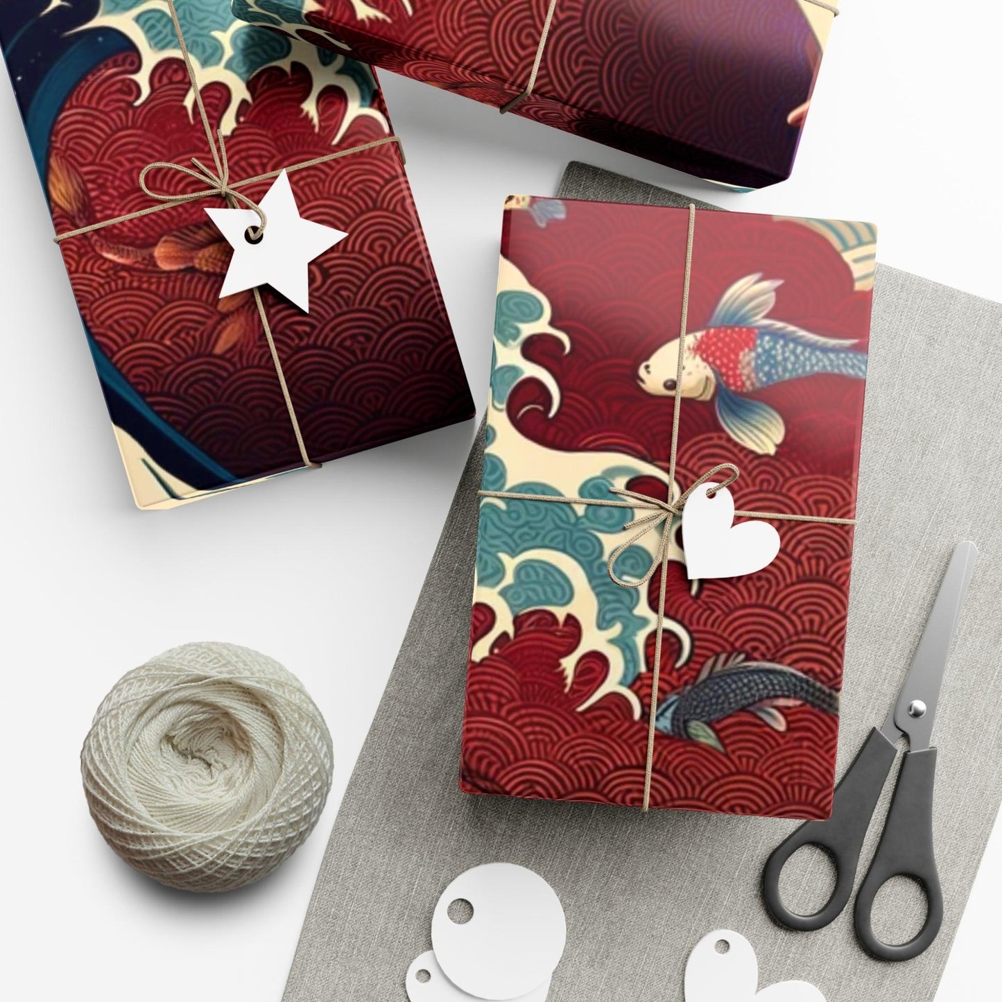 Elegant Koi & Japanese Wave Artisanal Gift Wrap Papers - Print Me Happiness