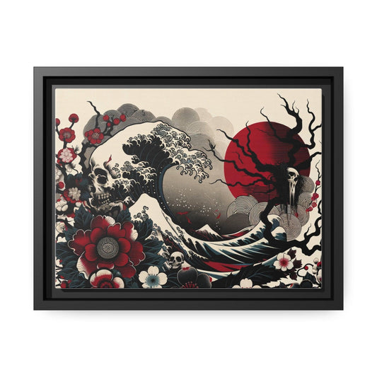 Gothic Floral Japanese Wave Canvas Print- Matte Canvas, Black Frame - Print Me Happiness