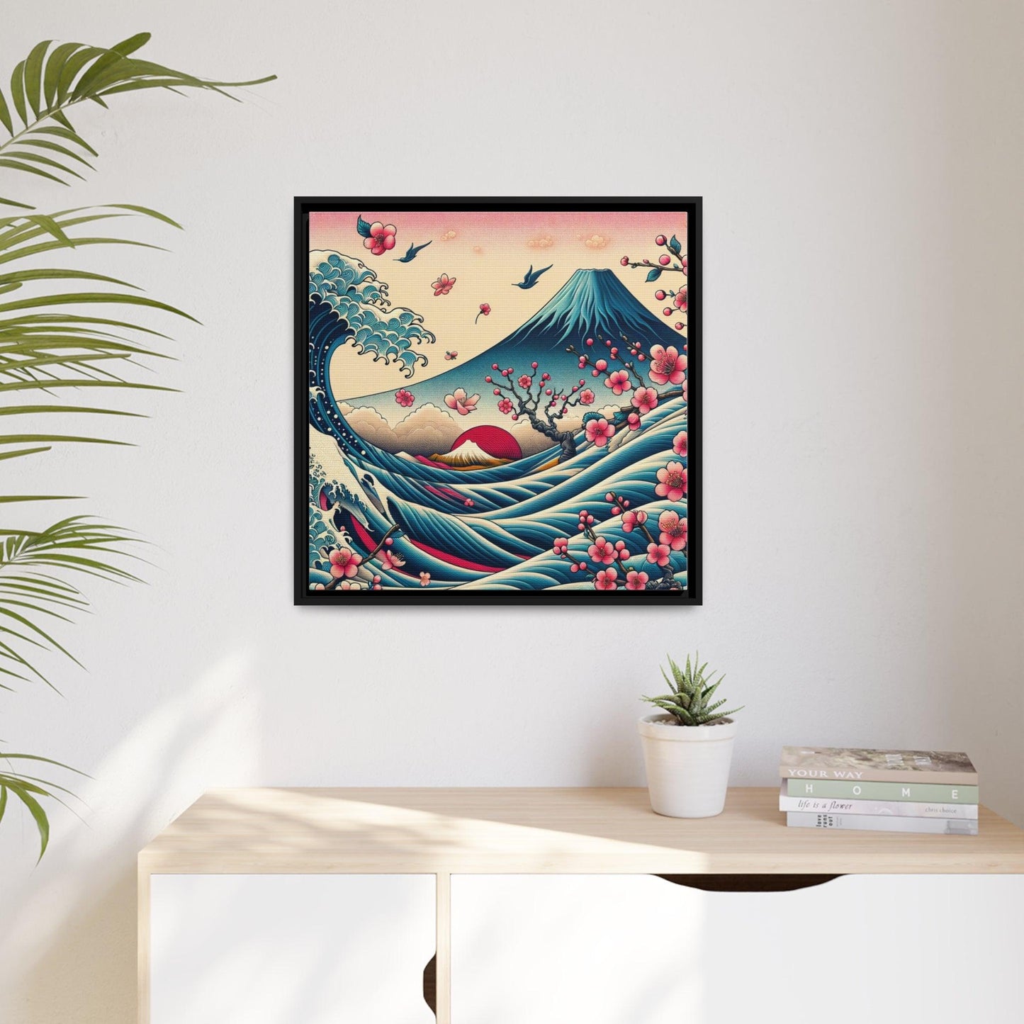 Majestic Fuji and Kanagawa Waves Matte Canvas, Black Frame - Print Me Happiness