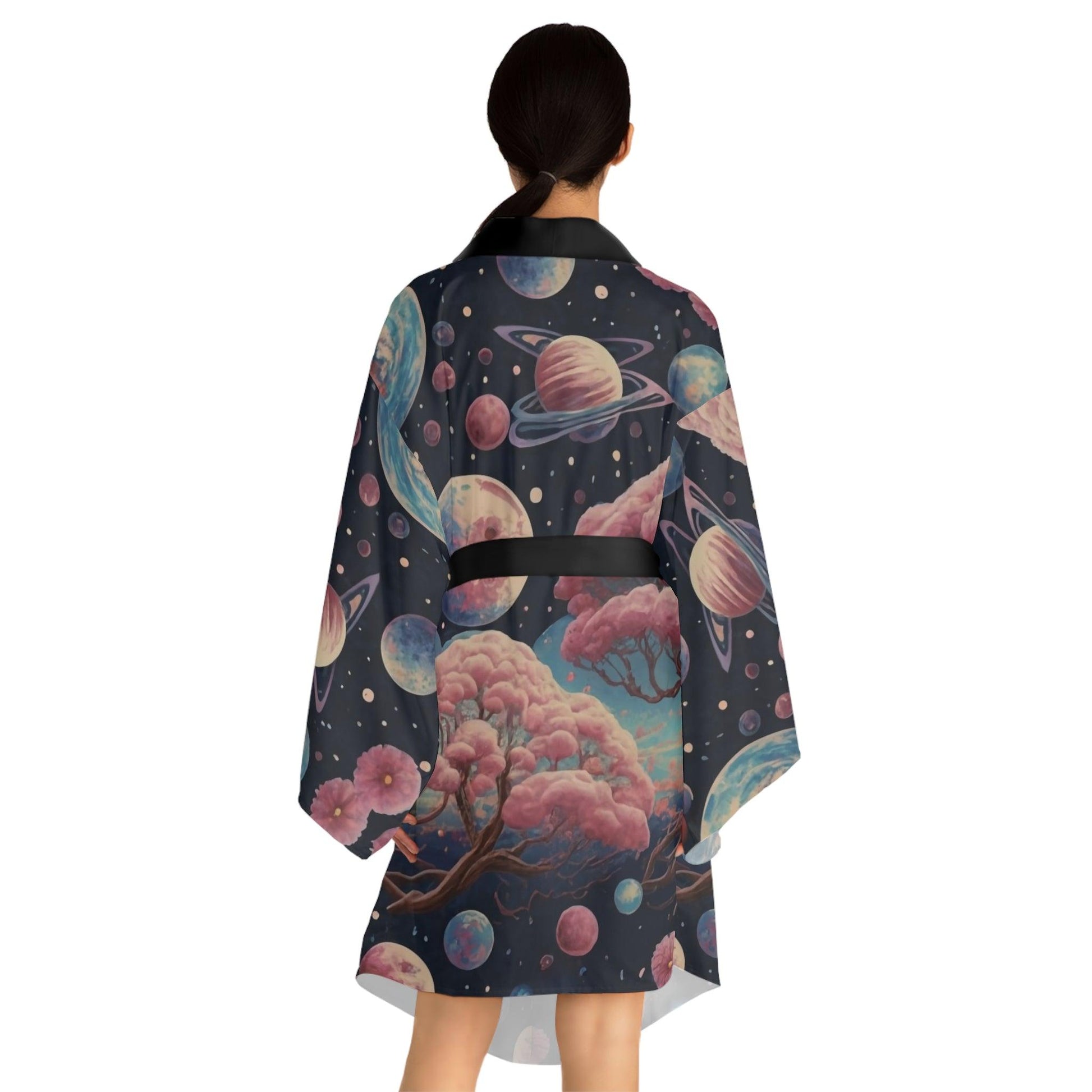 Galactic Sakura Dreamscape Long Sleeve Kimono Robe (AOP) - Print Me Happiness