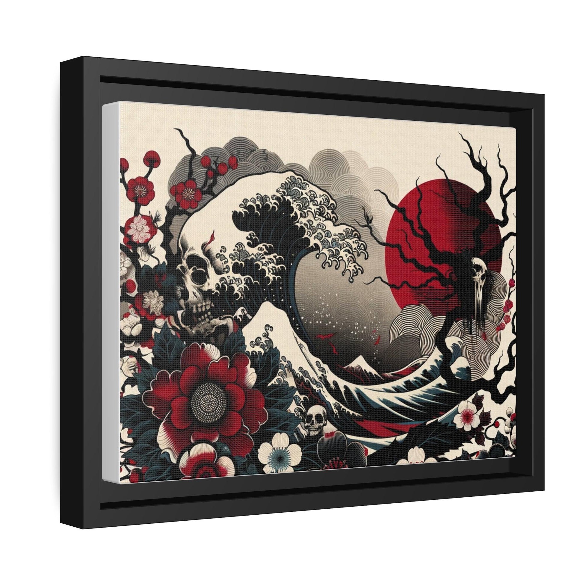 Gothic Floral Japanese Wave Canvas Print- Matte Canvas, Black Frame - Print Me Happiness