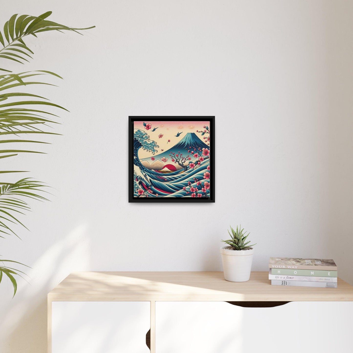 Majestic Fuji and Kanagawa Waves Matte Canvas, Black Frame - Print Me Happiness