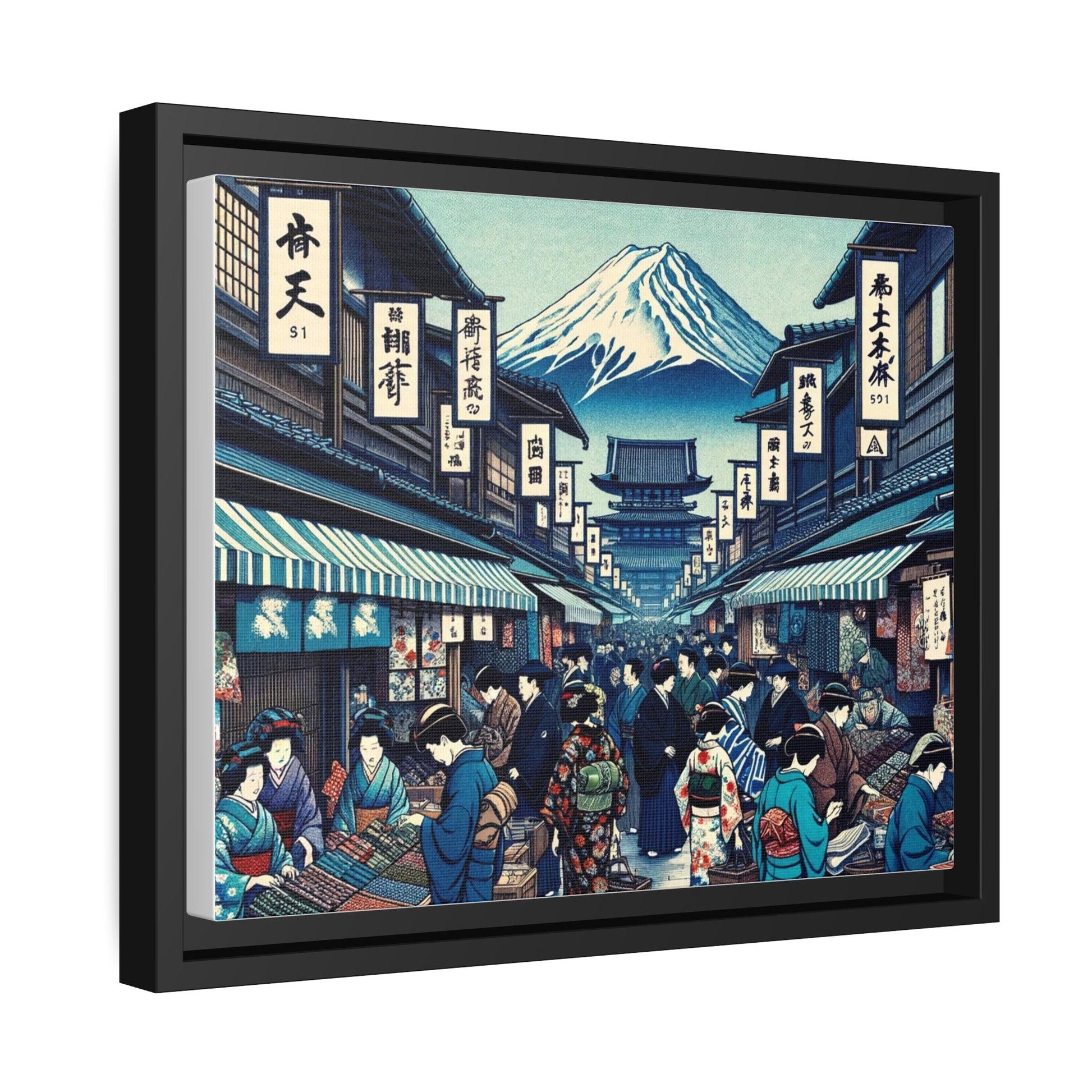 Vintage Edo Marketplace Canvas Art- Matte Canvas, Black Frame - Print Me Happiness