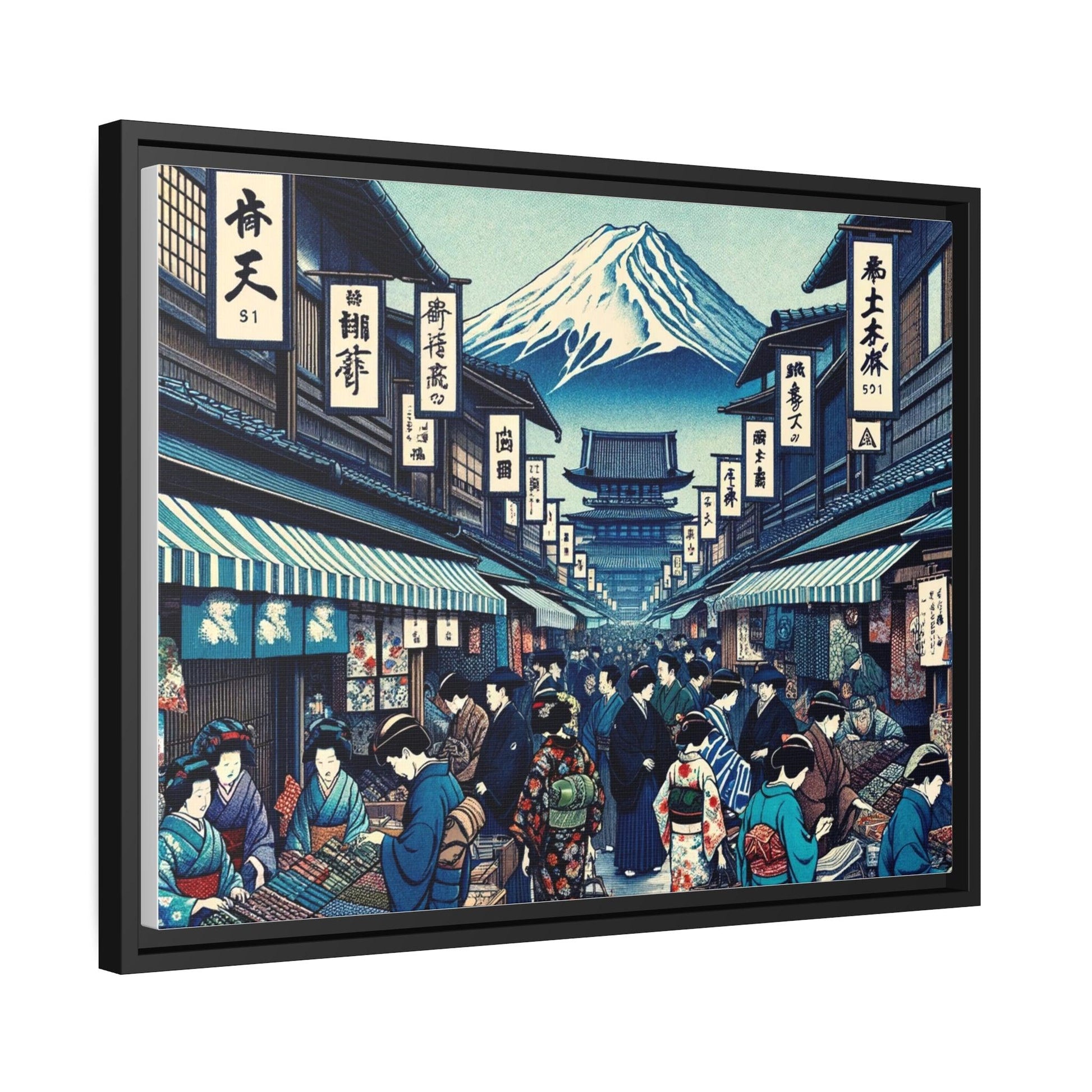 Vintage Edo Marketplace Canvas Art- Matte Canvas, Black Frame - Print Me Happiness