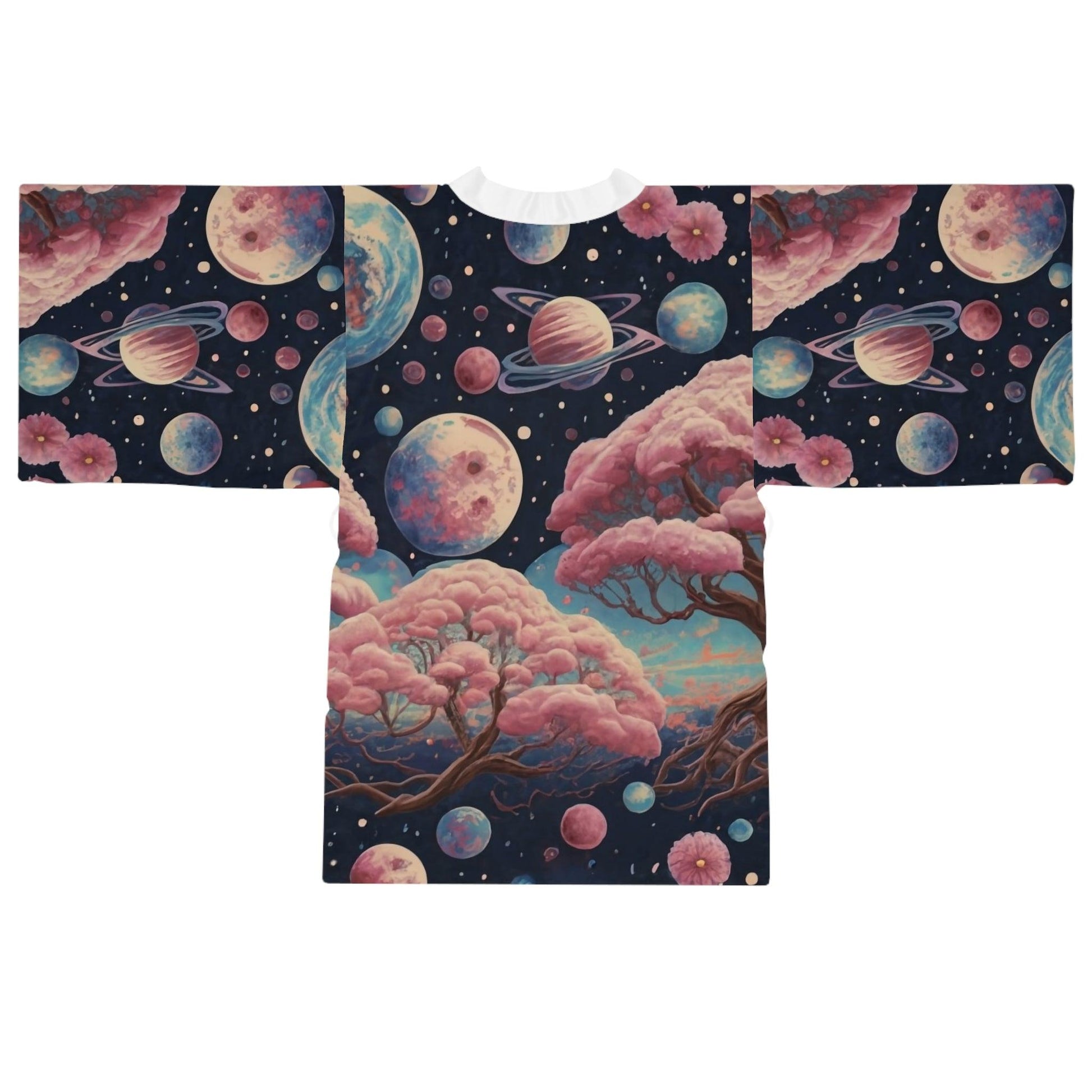 Galactic Sakura Dreamscape Long Sleeve Kimono Robe (AOP) - Print Me Happiness