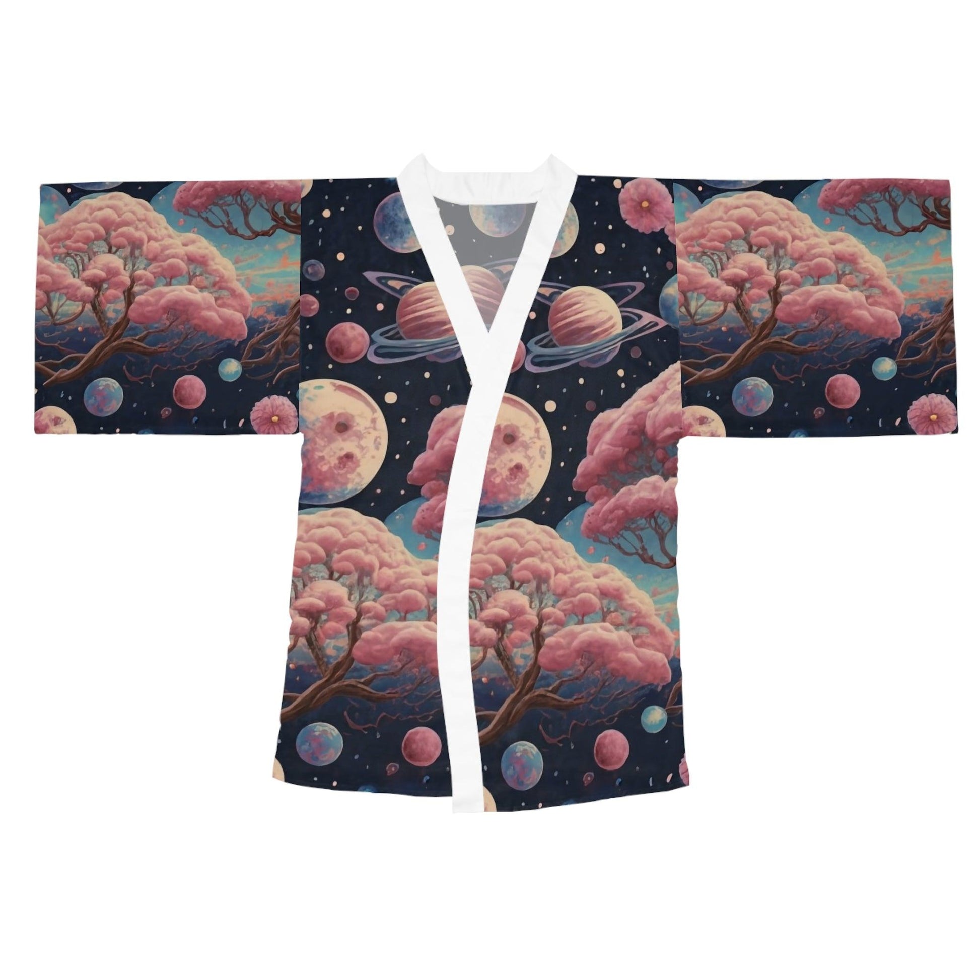 Galactic Sakura Dreamscape Long Sleeve Kimono Robe (AOP) - Print Me Happiness