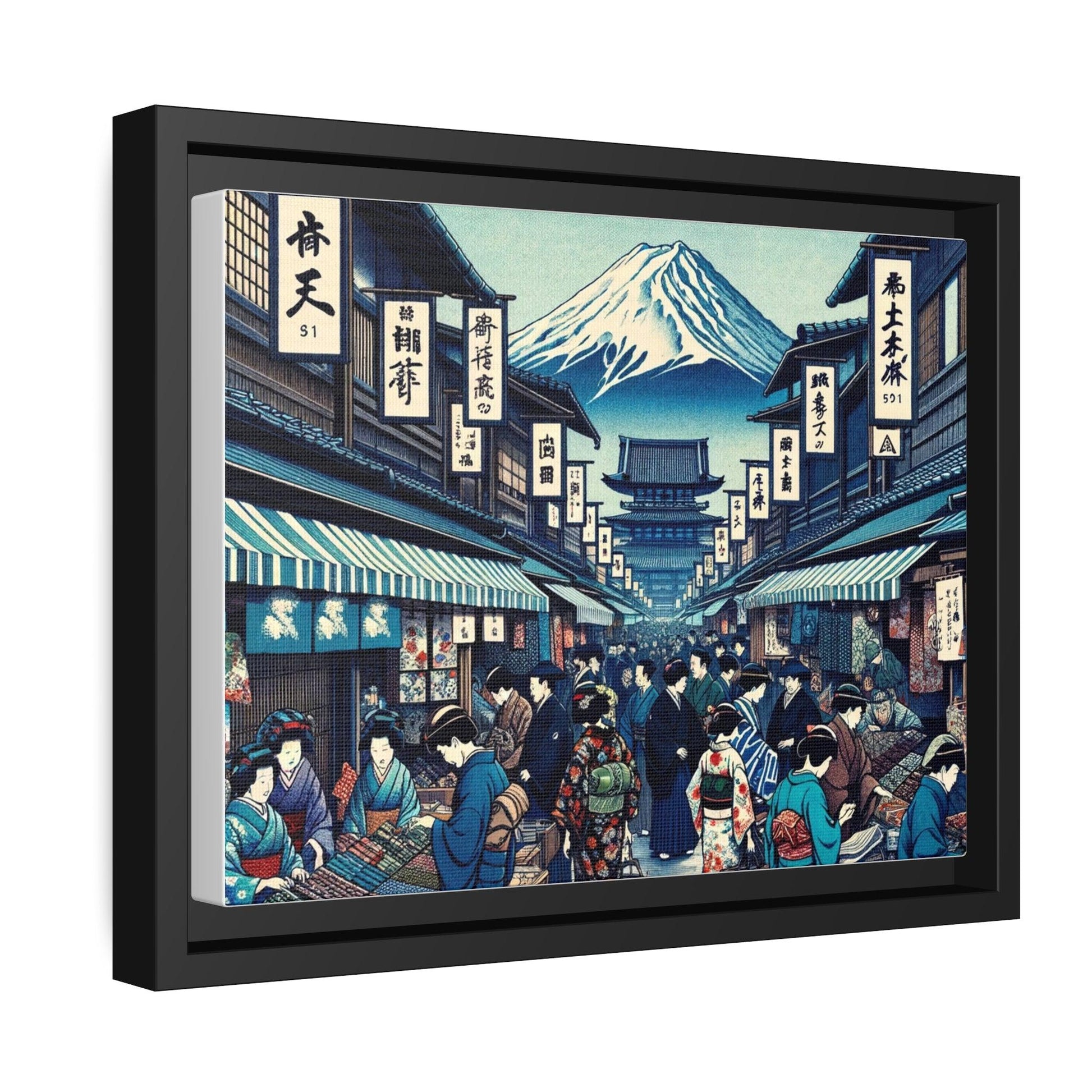 Vintage Edo Marketplace Canvas Art- Matte Canvas, Black Frame - Print Me Happiness