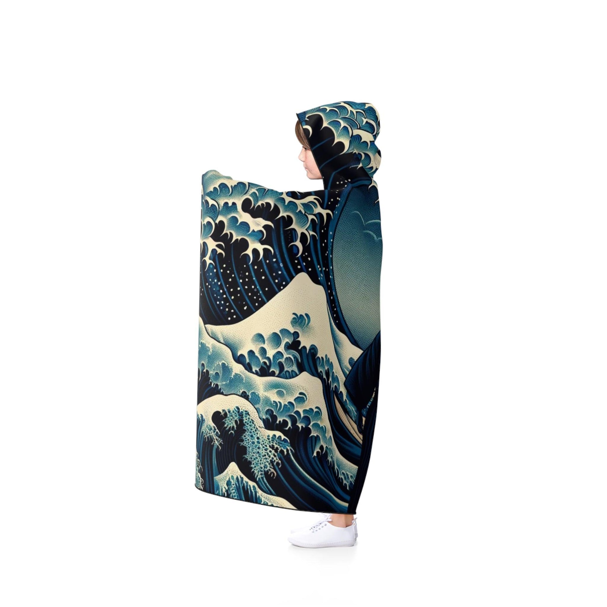 Mystic Samurai at Kanagawa Waves Hooded Blanket - Print Me Happiness