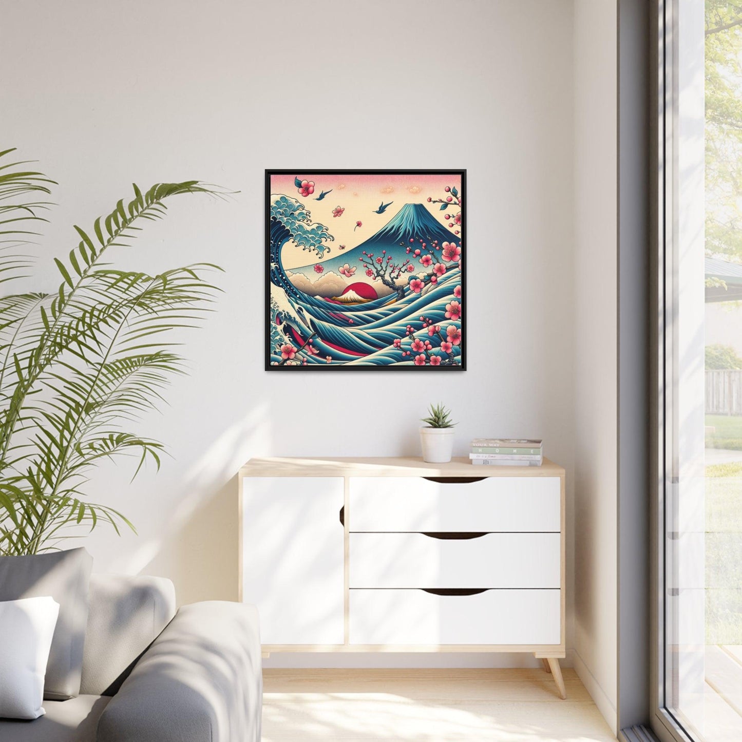 Majestic Fuji and Kanagawa Waves Matte Canvas, Black Frame - Print Me Happiness