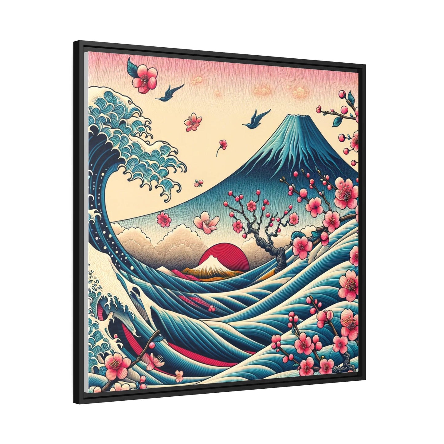 Majestic Fuji and Kanagawa Waves Matte Canvas, Black Frame - Print Me Happiness