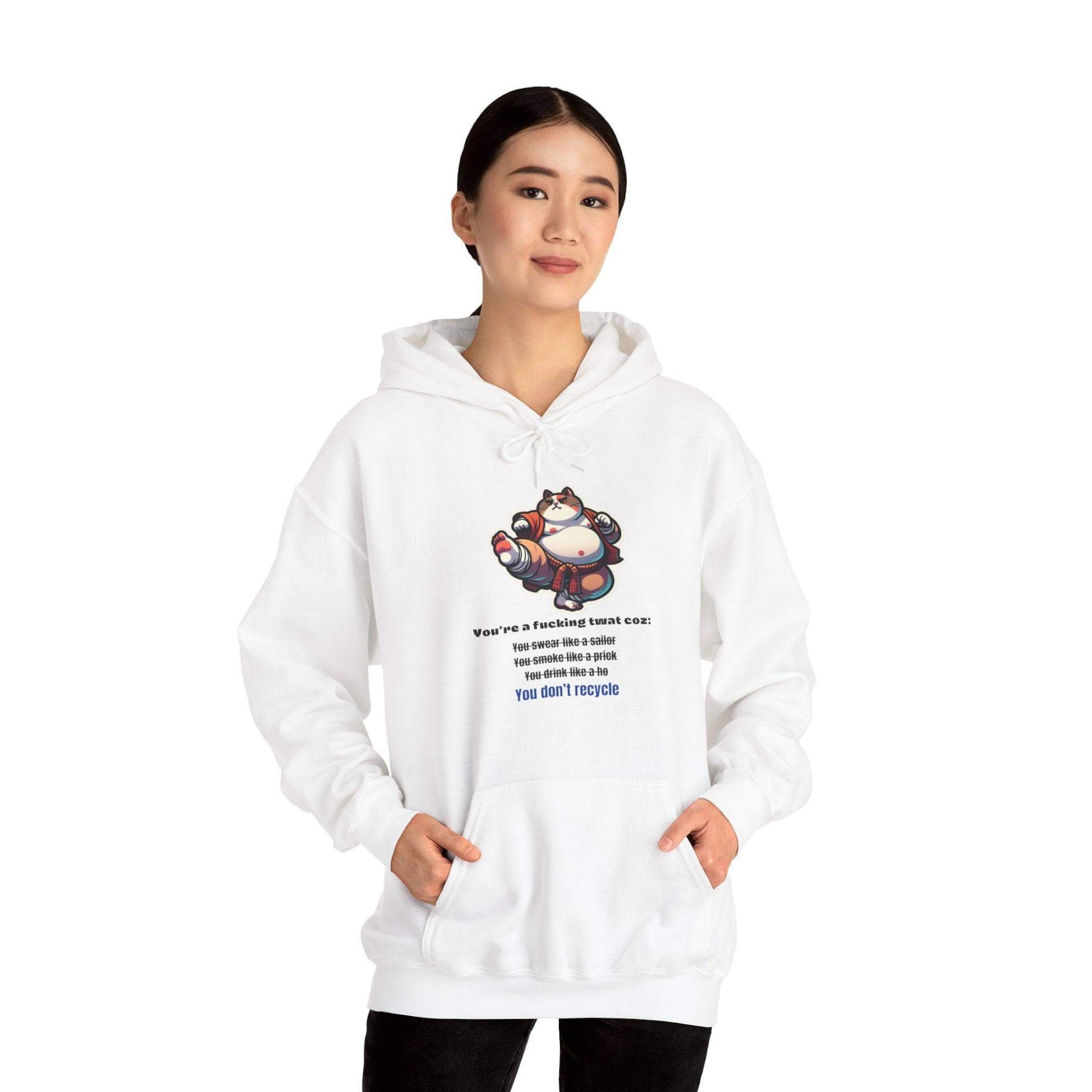 Eco Warrior Cat Hooded Sweatshirt - Embrace Recycling Unisex Heavy Blend™ - Print Me Happiness