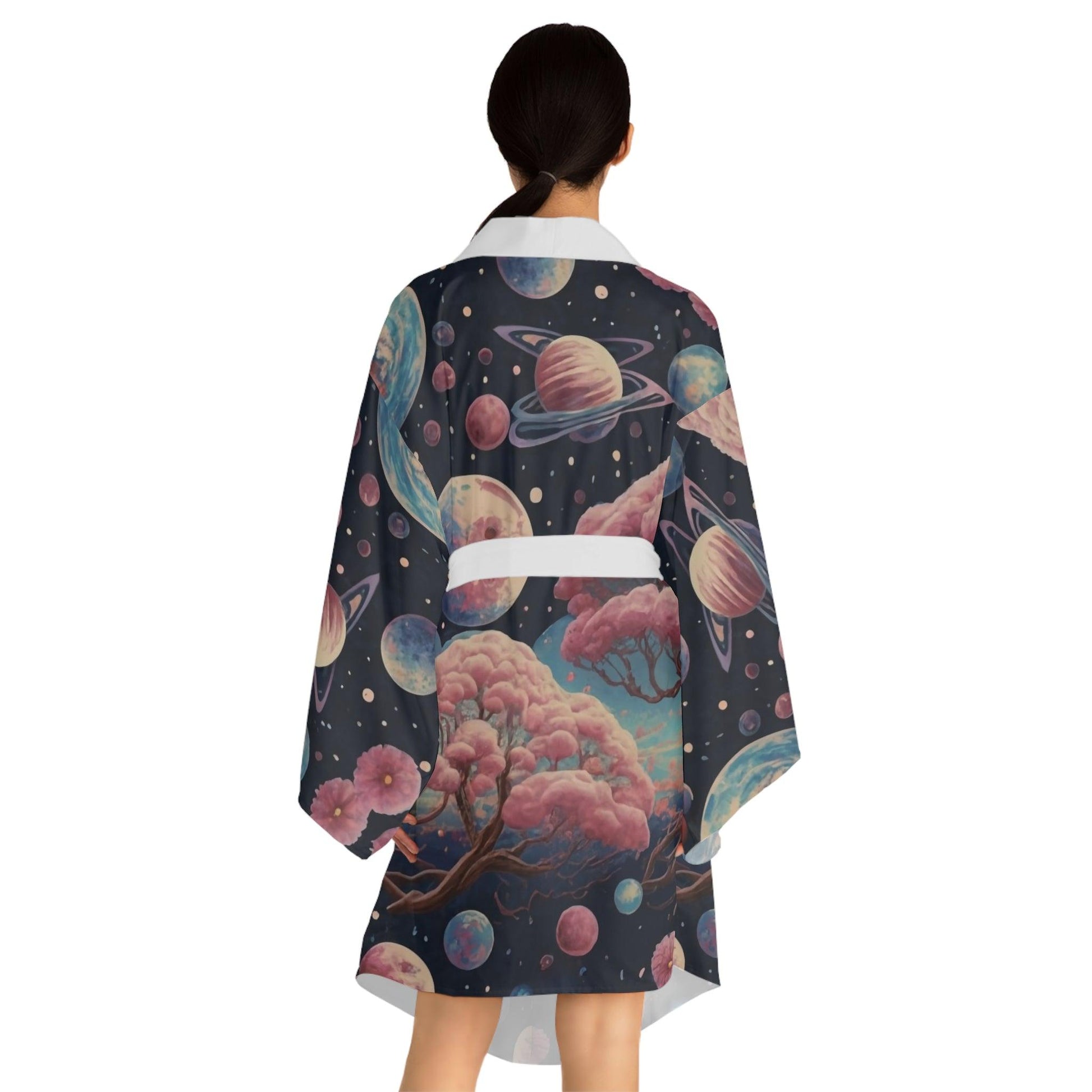 Galactic Sakura Dreamscape Long Sleeve Kimono Robe (AOP) - Print Me Happiness