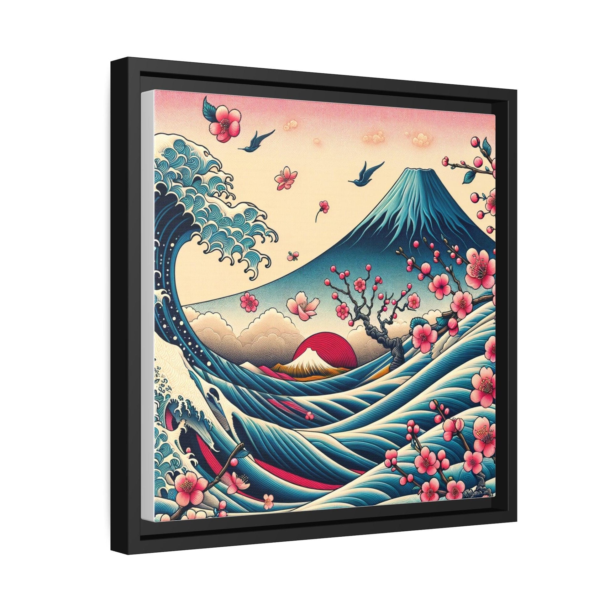 Majestic Fuji and Kanagawa Waves Matte Canvas, Black Frame - Print Me Happiness