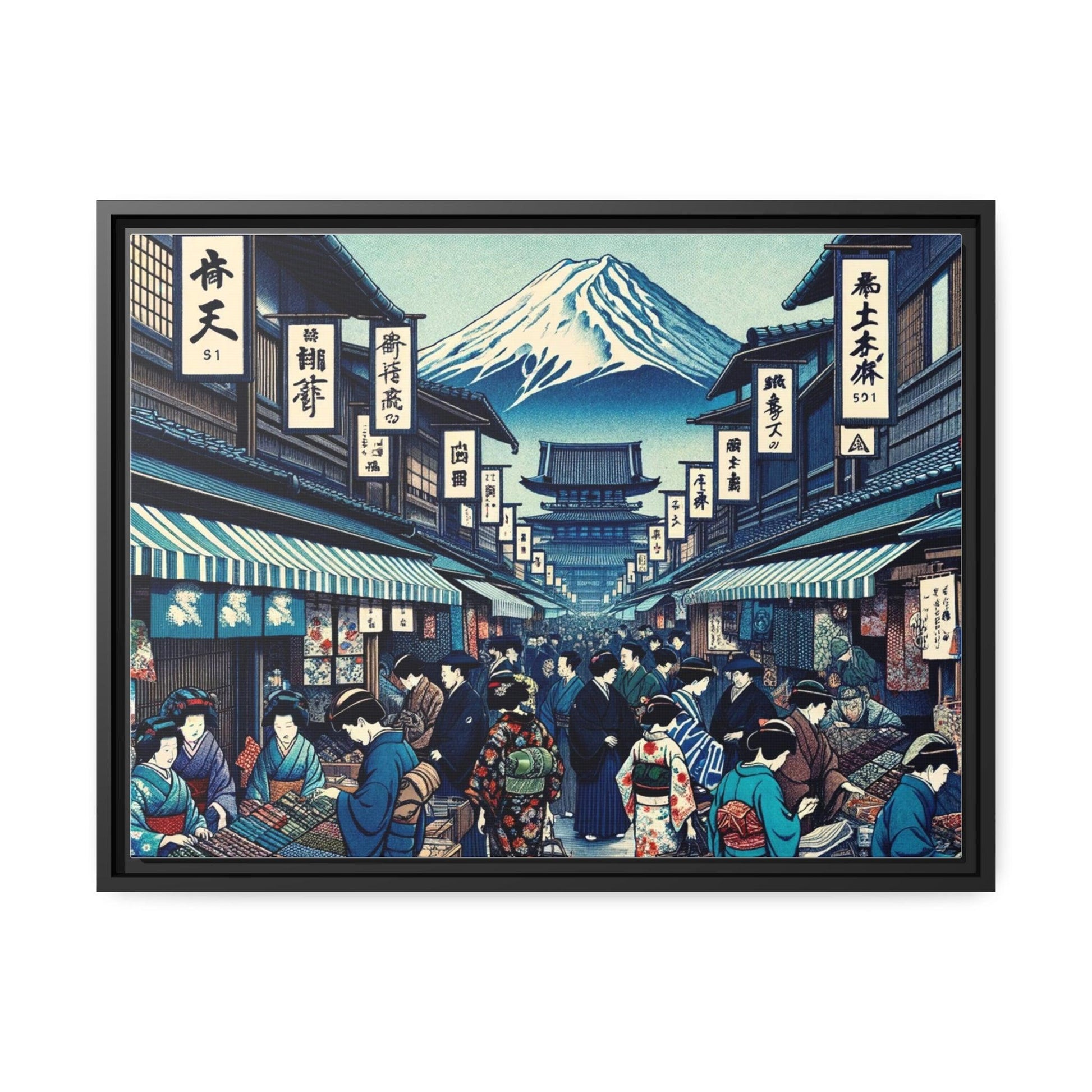 Vintage Edo Marketplace Canvas Art- Matte Canvas, Black Frame - Print Me Happiness