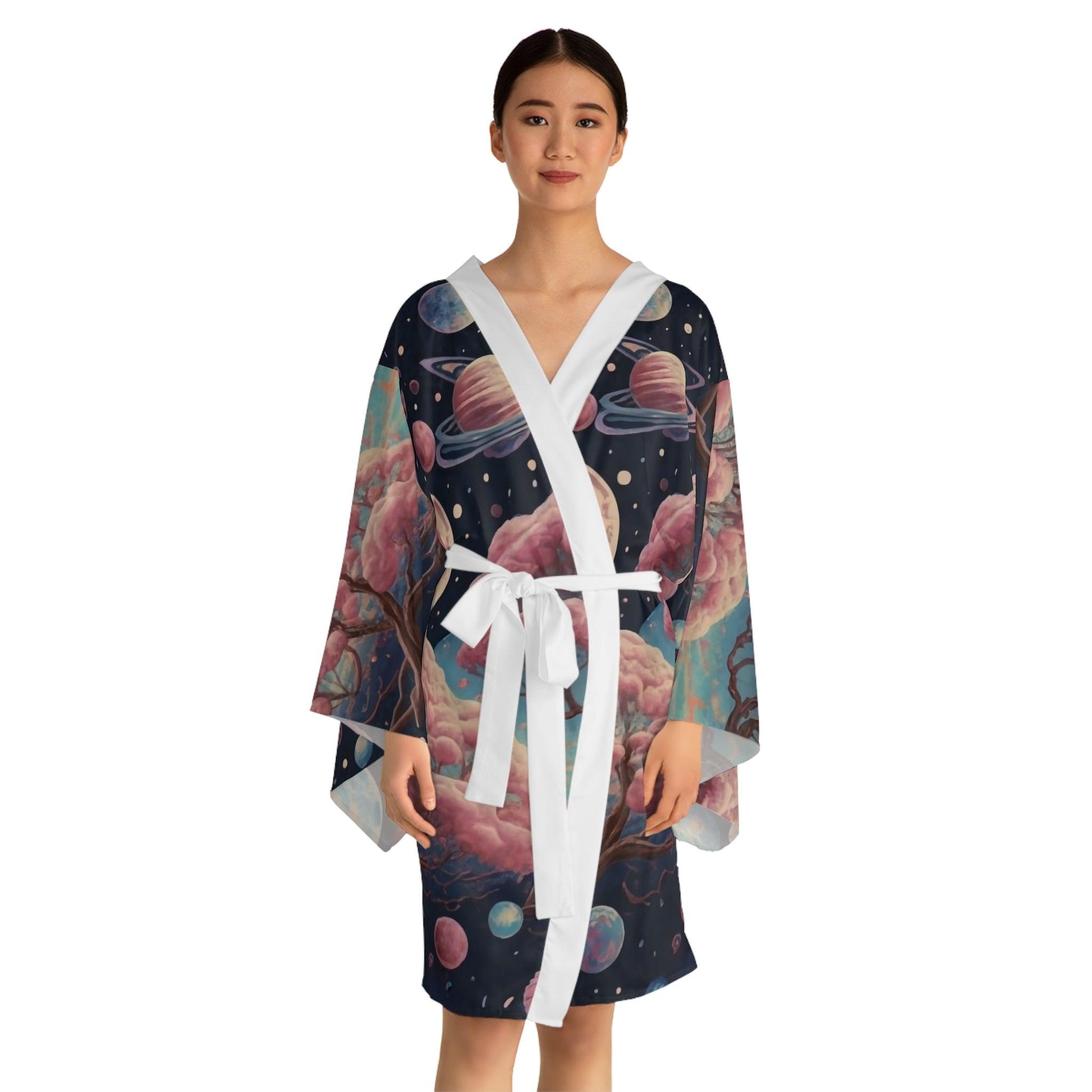 Galactic Sakura Dreamscape Long Sleeve Kimono Robe (AOP) - Print Me Happiness