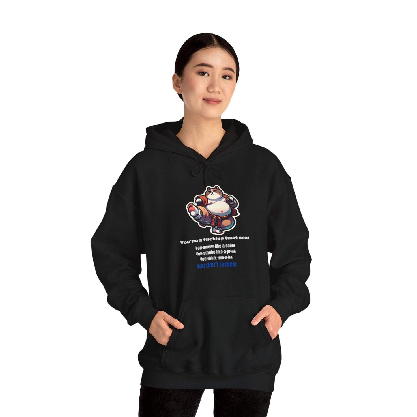 Eco Warrior Cat Hooded Sweatshirt - Embrace Recycling Unisex Heavy Blend™ - Print Me Happiness