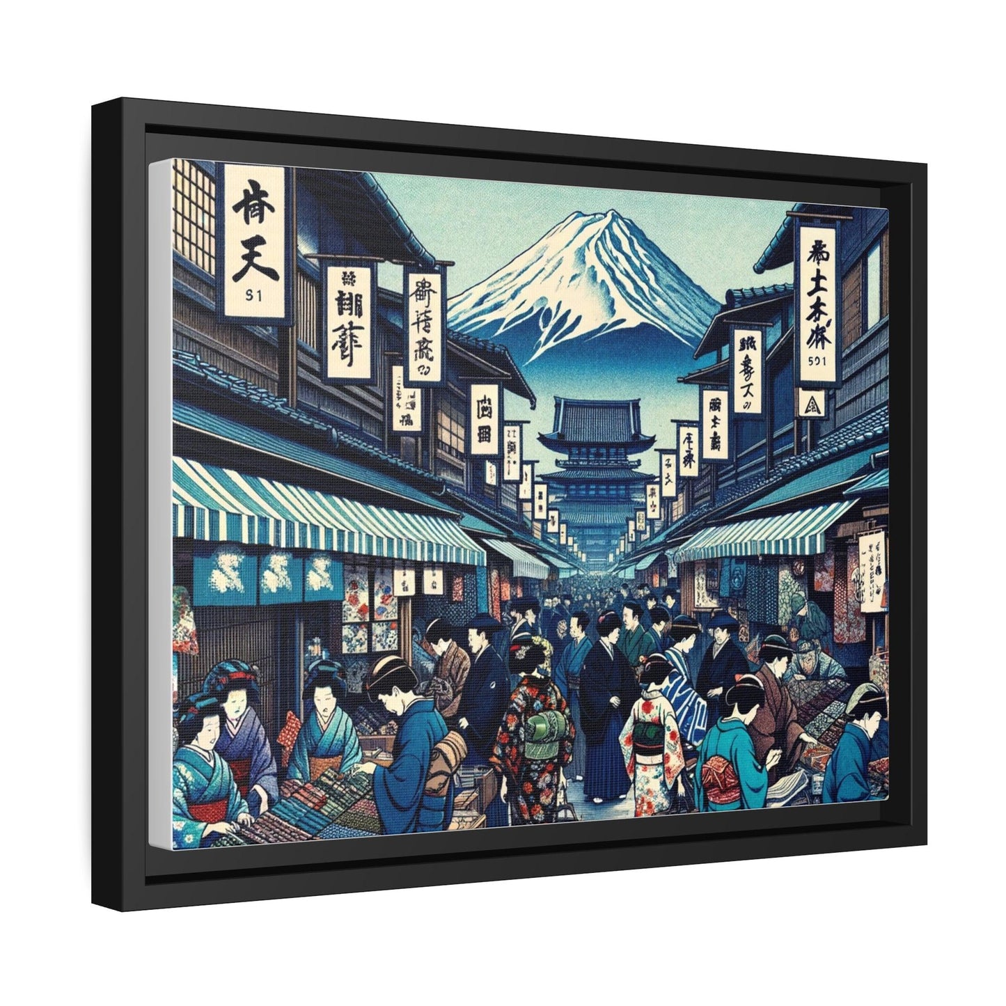 Vintage Edo Marketplace Canvas Art- Matte Canvas, Black Frame - Print Me Happiness