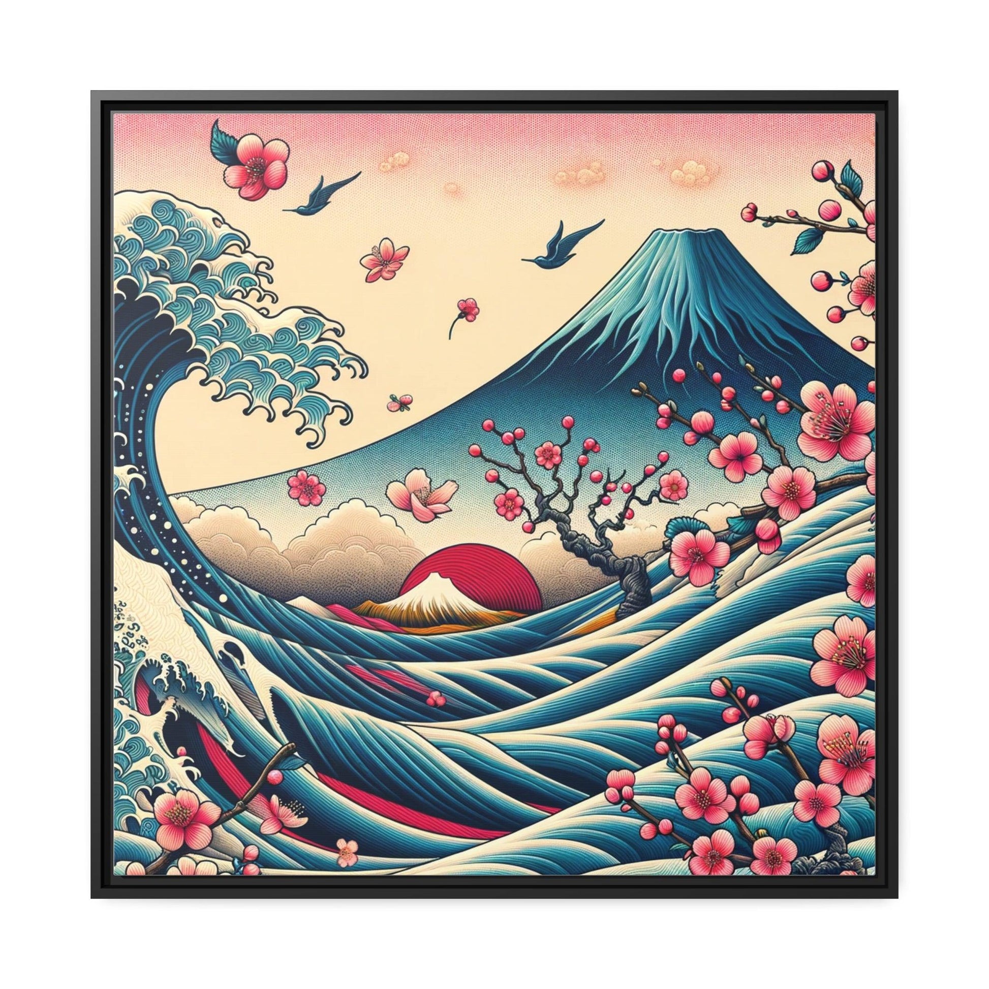 Majestic Fuji and Kanagawa Waves Matte Canvas, Black Frame - Print Me Happiness