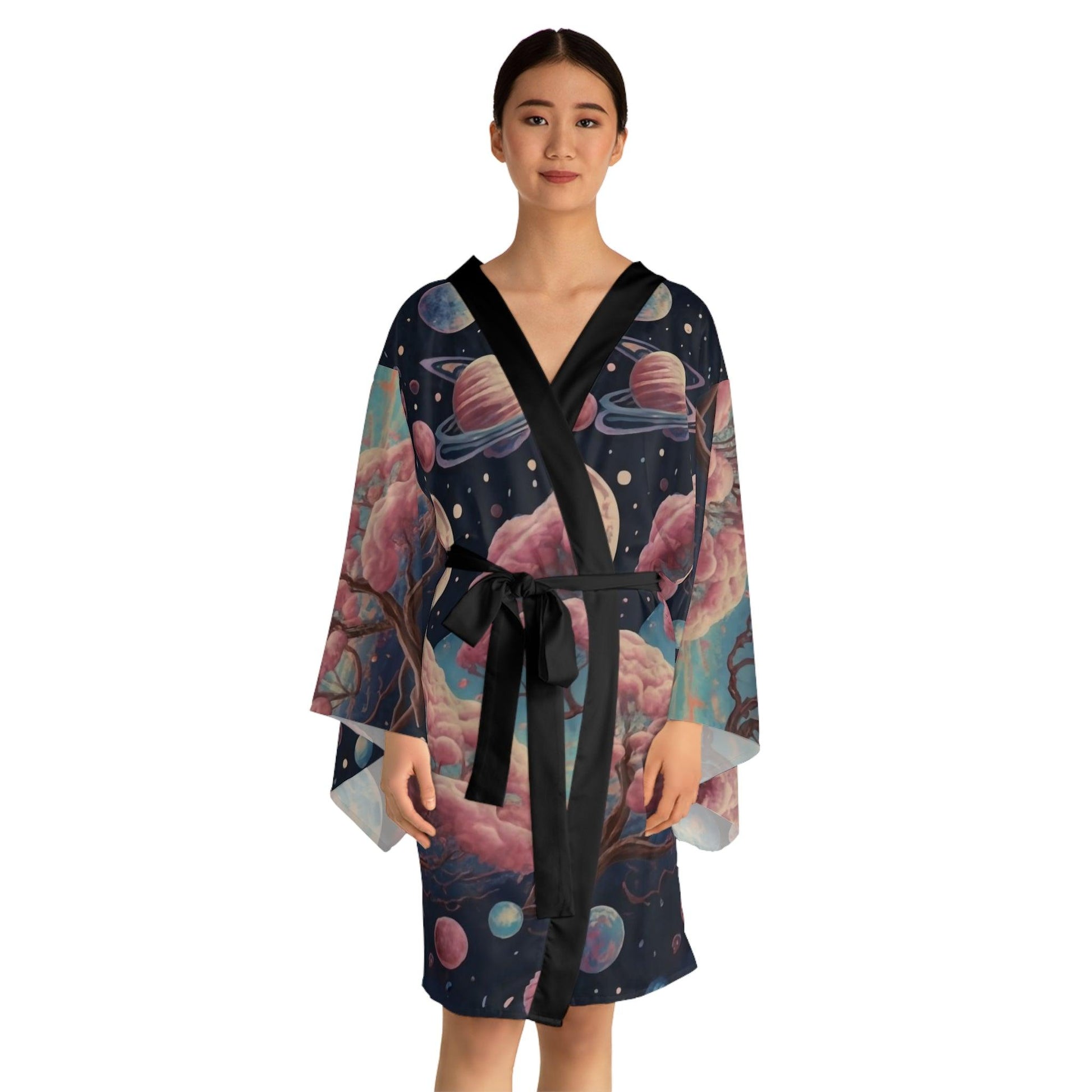 Galactic Sakura Dreamscape Long Sleeve Kimono Robe (AOP) - Print Me Happiness