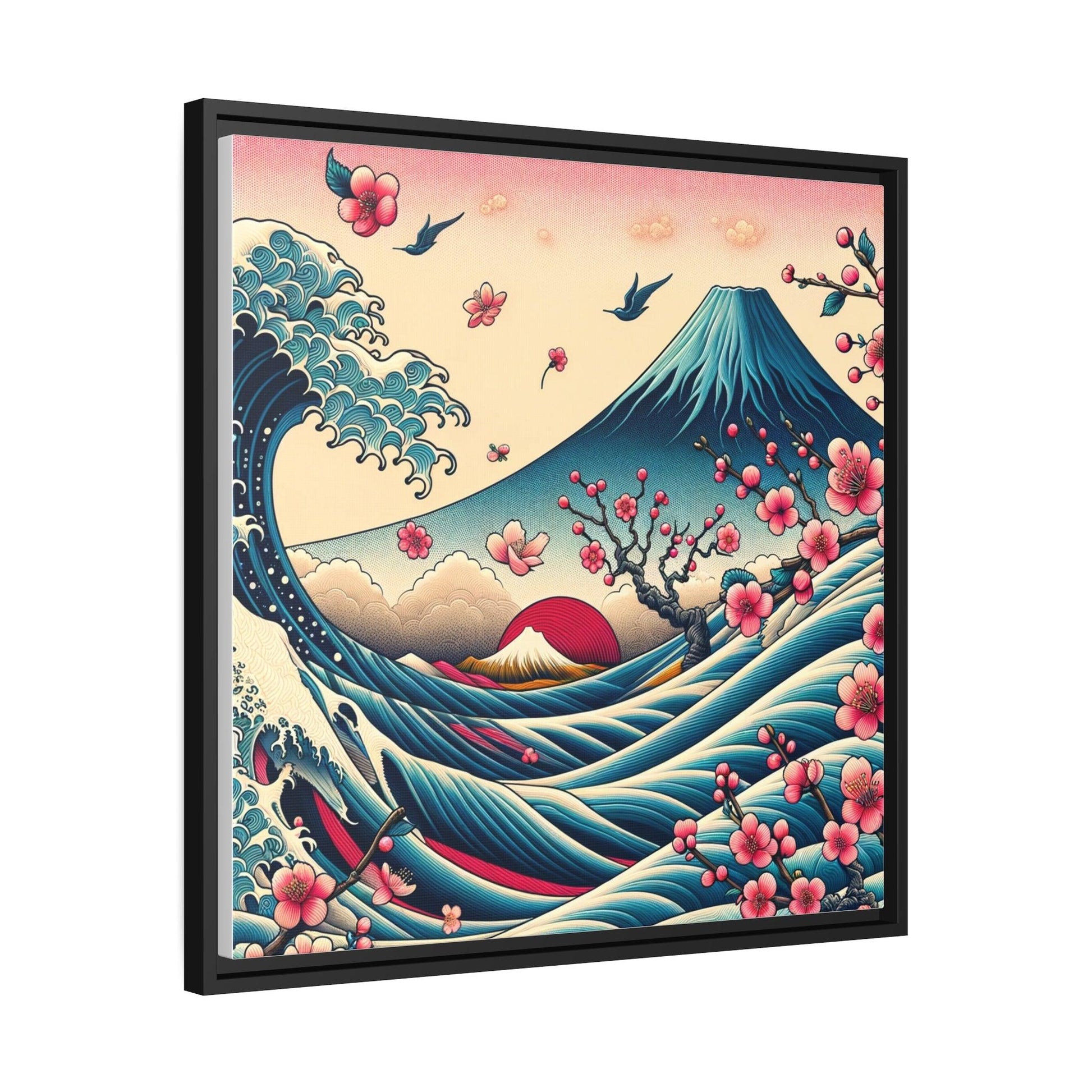 Majestic Fuji and Kanagawa Waves Matte Canvas, Black Frame - Print Me Happiness