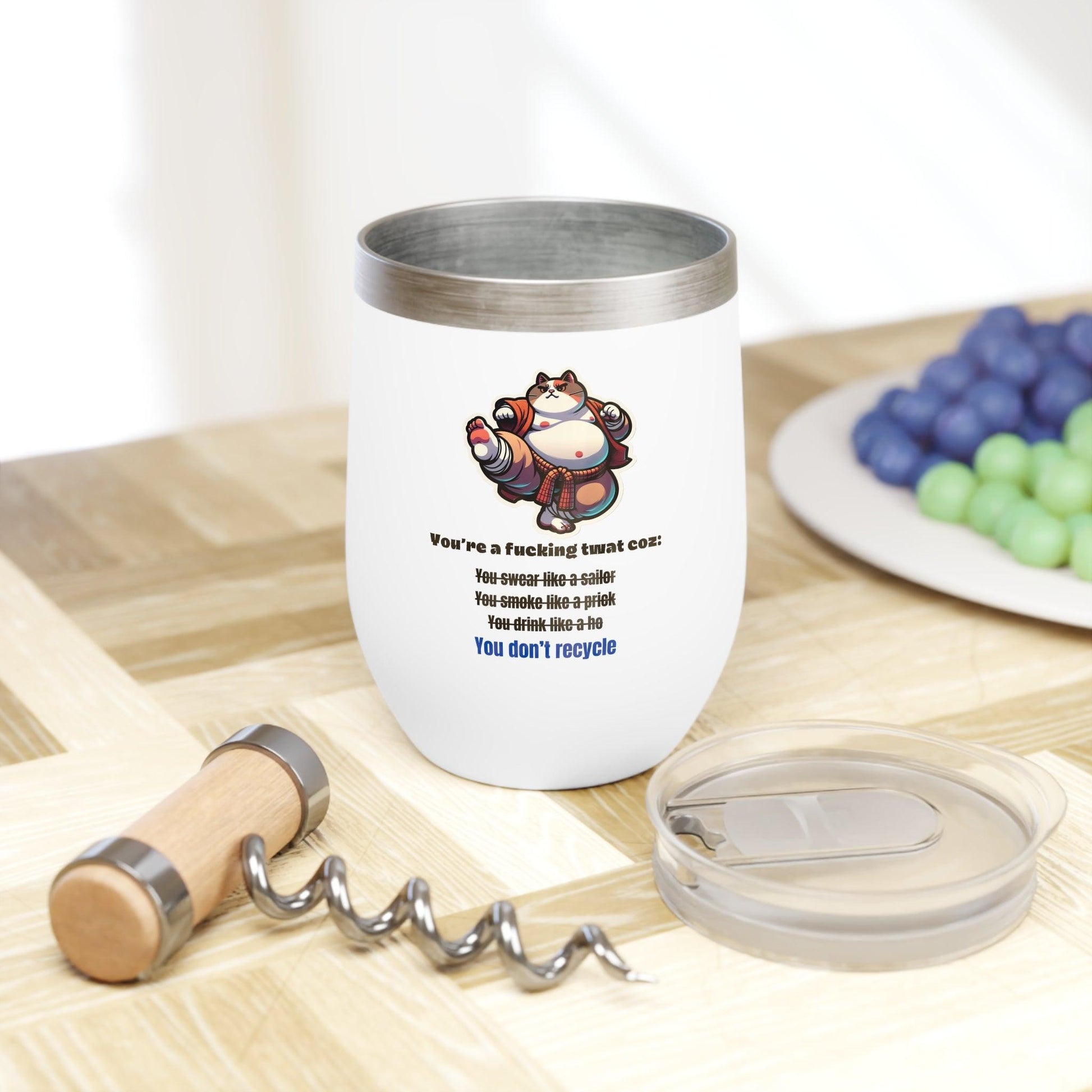 Dojo Cat Chill Wine Tumbler - Eco Humour, Sip Responsibly - Print Me Happiness